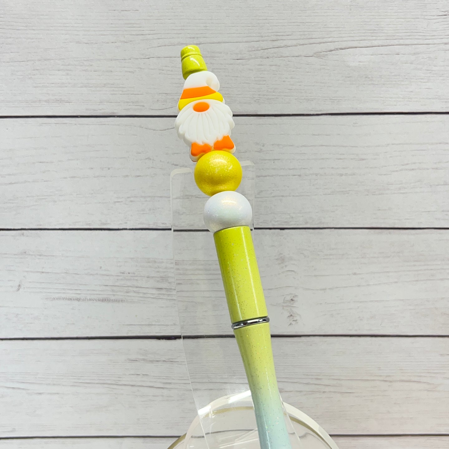 Candy Corn Gnome Ombre Glitter Plastic Pen